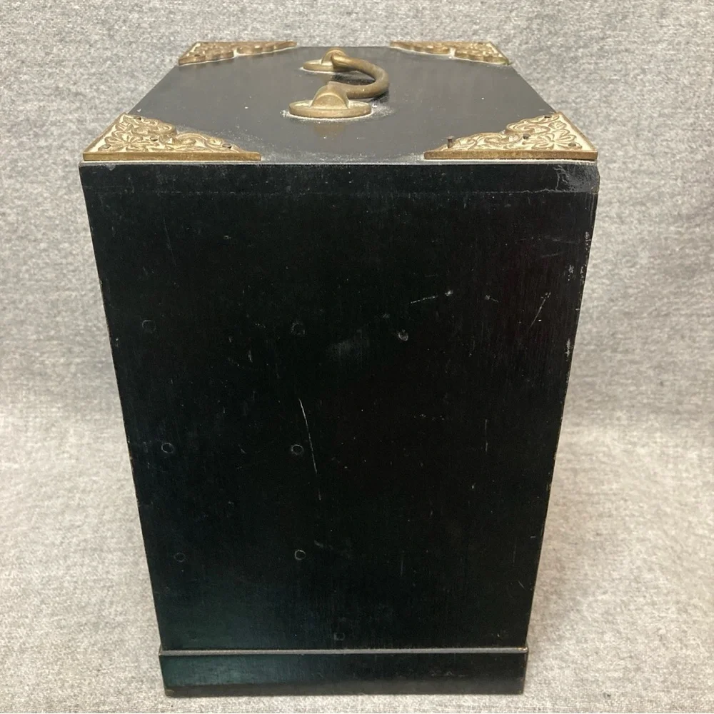 Vintage Japanese Tansu Jewelry Chest Box 4 Lined Drawers Antique Brass Hardware